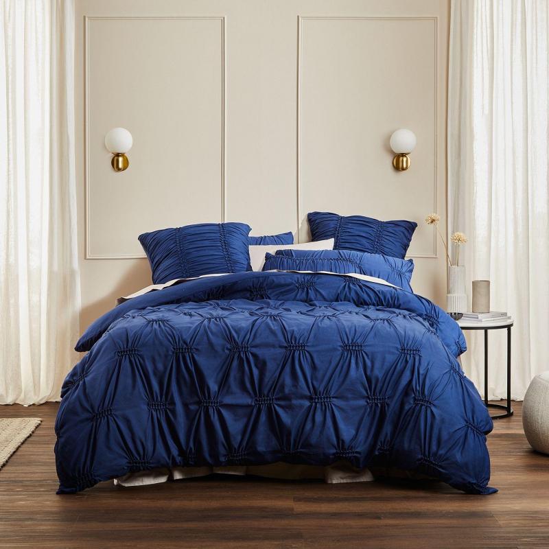 Platinum Arran Indigo Plain Dyed Quilt Cover Set with Textured Detail | Super King Bed | Indigo